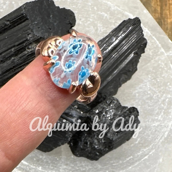 Blue glass tutti Fiori rose gold Victorian ring - Picture 2 of 3